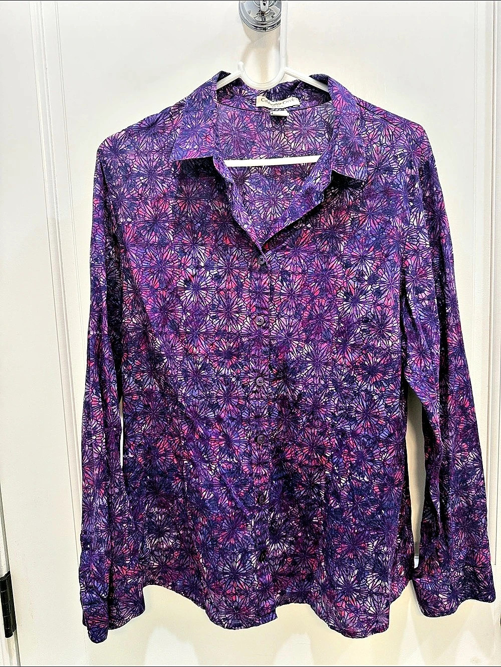 Coldwater Creek Abstract Cotton Button Down in Purple & Pink Size 14